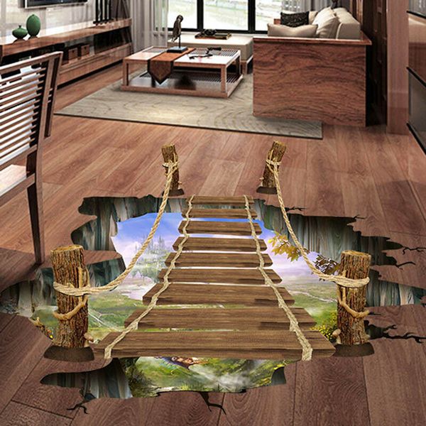 

new arrival 3d bridge floor wall sticker removable mural decals vinyl kids bedroom decor small suspension bridge 3d wall sticker