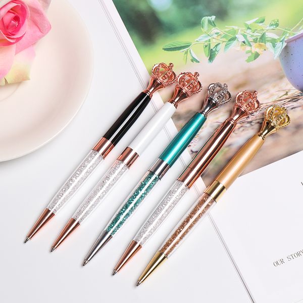 

1 pc kawaii crystal crown pens ballpen color girl large diamond ballpoint pens metal pen for school office supplies stationery, Blue;orange