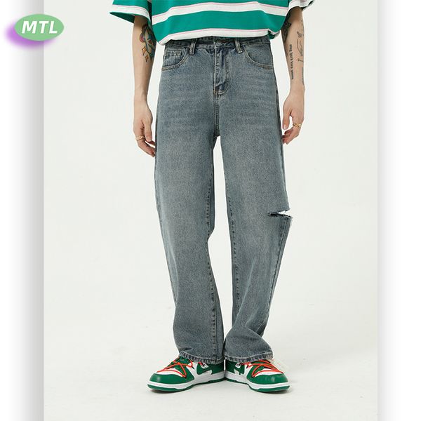 

mtl men's clothing | 2020 summer new entity wholesale jeans men straight hole in paragraph, Blue