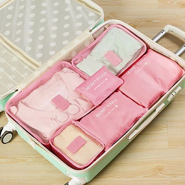 

6 pcs/set nylon travel bag packing cubes set organizer luggage bags large capacity travel hand clothing sorting bolsa de viaje