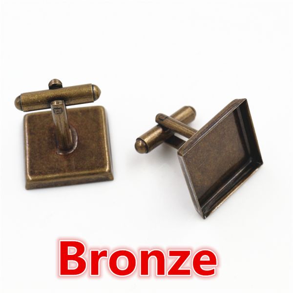 

10pcs/ lot square 16mm,18mm,20mm, 3 colors plated square copper cufflink base cuff link settings cabochon cameo base, Blue;slivery