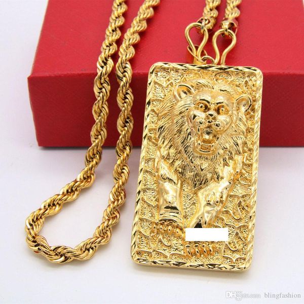 

big lion pattern pendant rope chain necklace 18k yellow gold filled solid mens jewelry hip hop style, Silver