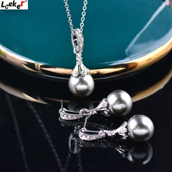 

ожерелье leeker vintage имитация pearl подвеска и серьги падения набор серебряный цвет женщины birdal wedding комплект ювелирных изделий tz1, Silver