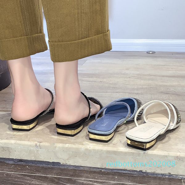 

flat shoes female mules for women 2020 slippers casual low shallow slides cover toe pantofle soft luxury summer new hoof heels r08, Black