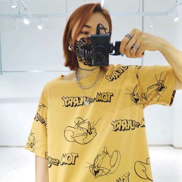 

2020 women's mid-long loose herryprinted lazy short-sleeved t-shirt summer 2020 women's mid-long loose herryprinted lazy short-sle, White