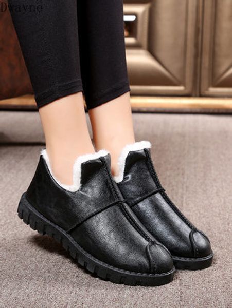 

new winter ladies wool cotton shoes casual non-slip waterproof leather boots, Black