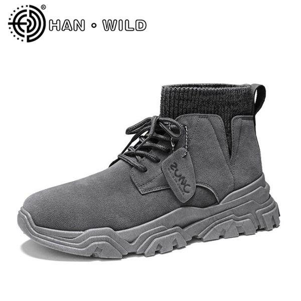 

men casual ankle boots man tactical boots warm fur winter sneakers suede leather men snow desert combat, Black