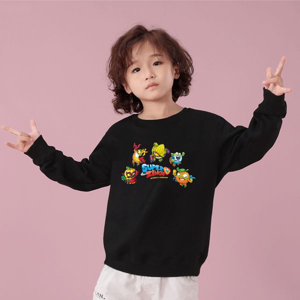 

cute printed child game super zings sweatshirts kids hoodie toddler casual cartoon superzings pullover boys girls sportswear, Black