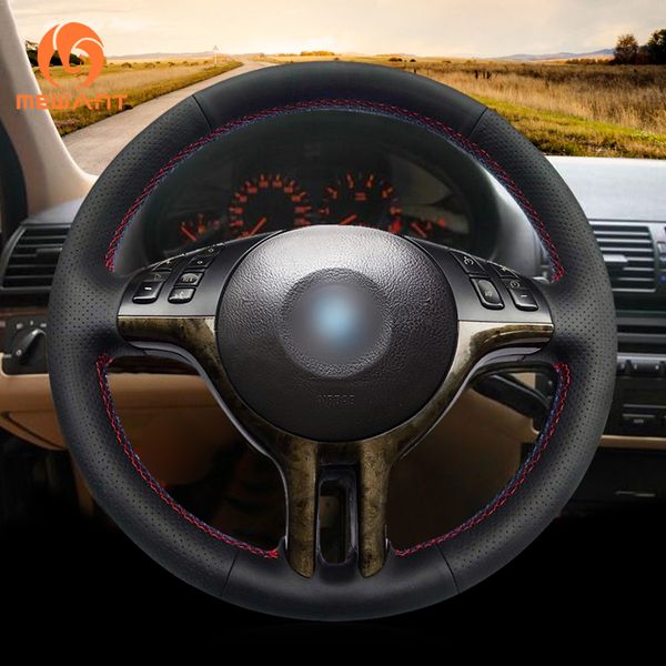 HCDSWSN Negro Cuero Genuino Suede DIY Cubierta del Volante del Coche para BMW E46 E39 330i 540i 525i 530i 330Ci M3 2001-2003
