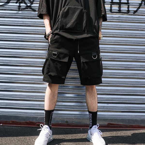 

summer hiphop shorts casual streetwear 2019 hip hop knee length fashion short joggers overalls, White;black