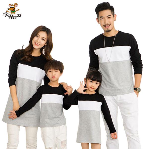 

family look mother daughter dress 2019 family clothing father son t-shirt cotton patchwork striped matching outfits, Blue