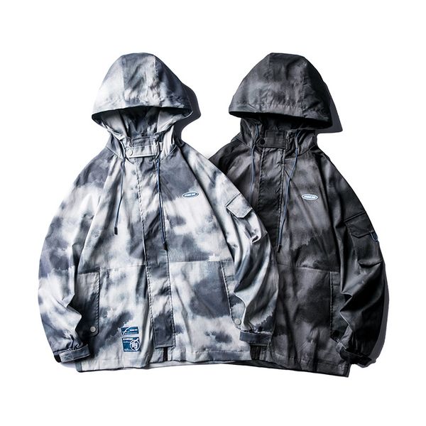 

wu airlines 2020 spring new style popular brand ins tie-dye coat men's street hip hop loose-fit versatile couples hooded jacket, Black;brown