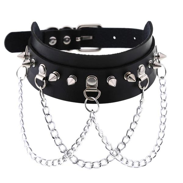 

multilayers tassel chains leather choker necklaces for women punk rivets harajuku vegan chocker party club rave emo jewelry gift, Golden;silver