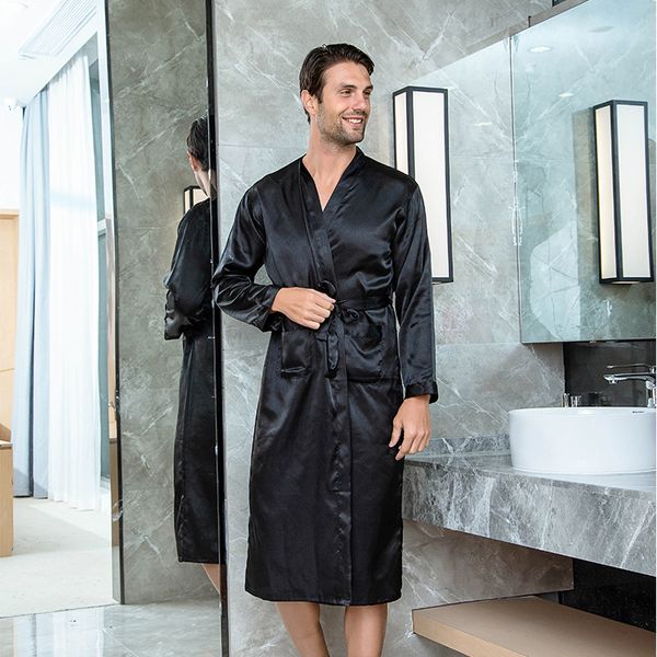 

black men kimono robe bathrobe gown silky nightgown homewear sleepwear casual satin home clothes nightwear intimate lingerie, Black;brown