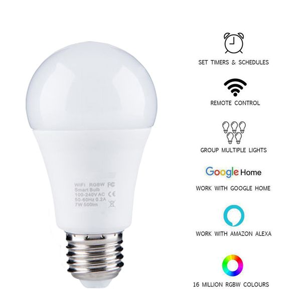 

new wireless 2.4 smart bulb home lighting lamp 7w e27 magic rgb +w led change color light bulb dimmable ios /android