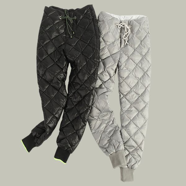 

female winter duck down pants high waisted women warm trousers women thicken thermal pants plus size 4xl trousers w017, Black;white