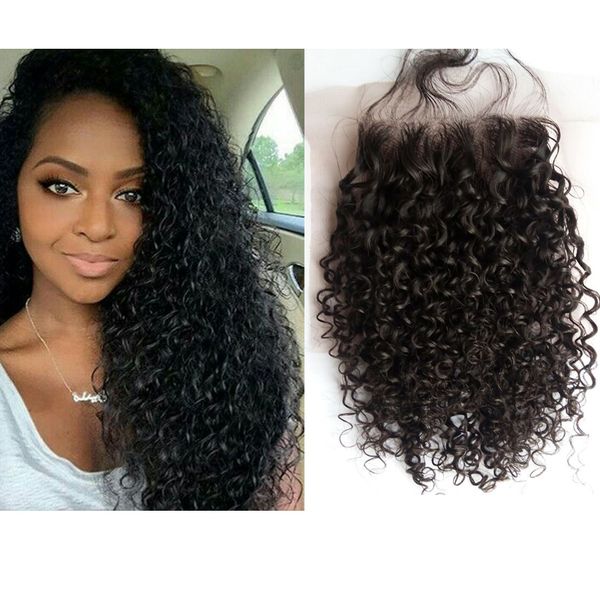 Curly Human Hair Closure Piece Malaysian Hair Kinky Tight Curly