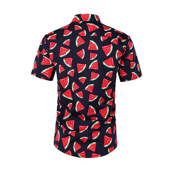 

men summer beach holiday watermelon print turn down collar button slim fit short sleeve pure colour tank tunic blouse t-shir, White;black