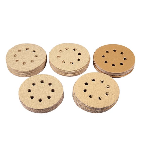 

100 pieces 5 inch 8 hole assorted grit hook and loop sanding discs, abrasive aluminum oxide orbital sandpaper