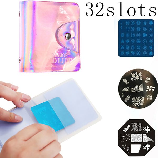 

32 slots nail art stamp plate stamping round square plates holder storage bag cases stamp bag organizer 2 colors, White