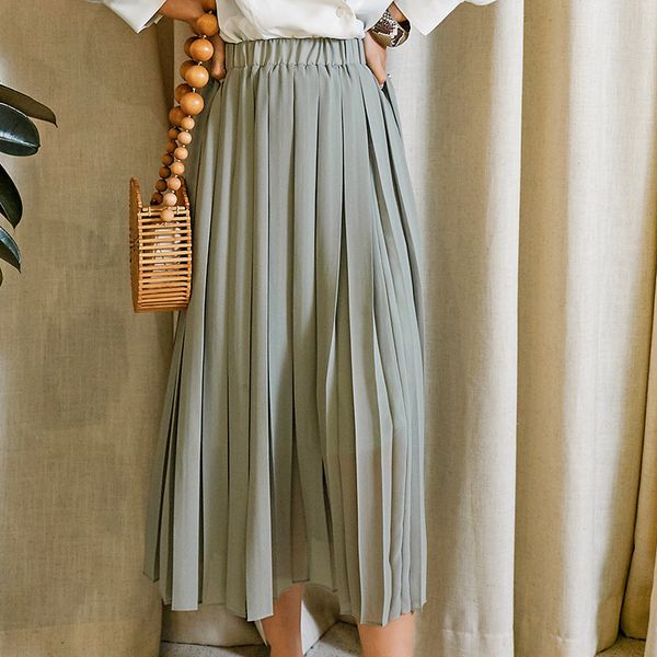 

fashion tide spring summer new pattern fashion temperament pleated half skirt for women elastic waist chiffon bottoms yh121, Black