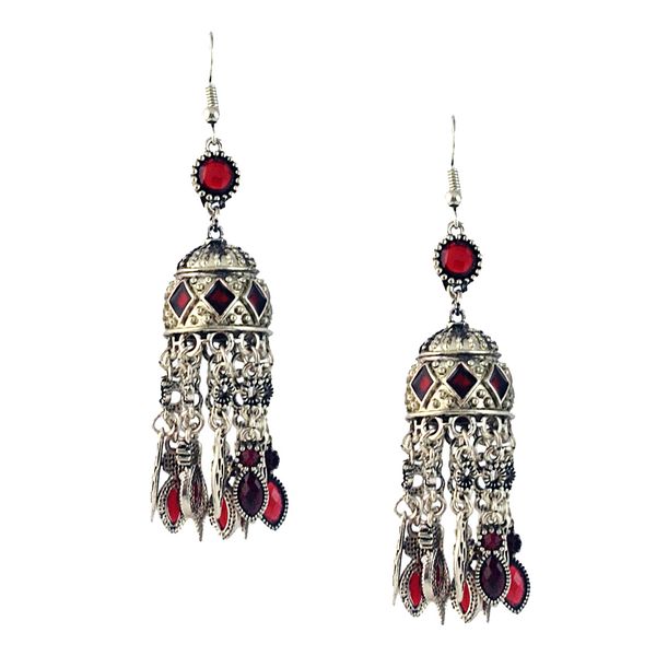 

vintage women long dangle colorful gemstone bohemian tassel earrings, Golden