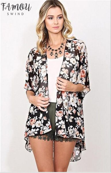 

женщины цветочный шифон свободная блузка бахрома кимоно длинный топ пляж прикрыть элегантный 2020 дамы повседневная летняя праздничная одежд, White