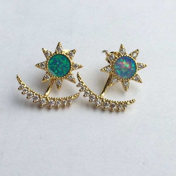 

borosa fashion blue opal earrings crystal zirconia paved natural druzy electroplated detachable earrrings jewelry, Golden;silver