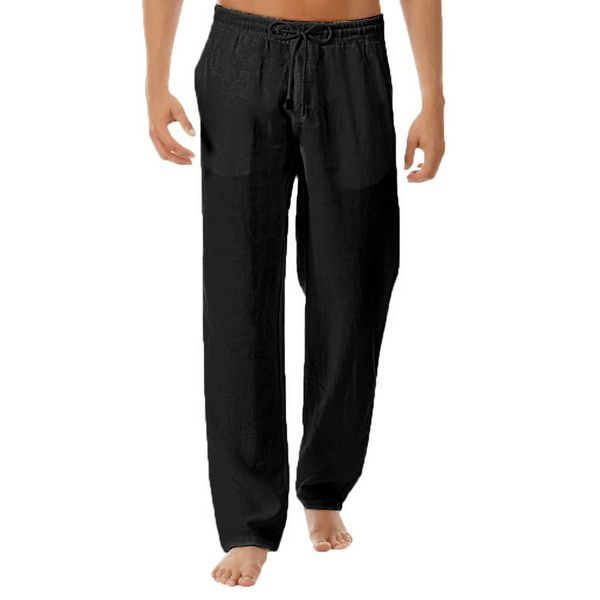 

casual man pants summer men's new style simple and fashionable pure cotton and linen trousers sport pants men fitness sportswear, Black