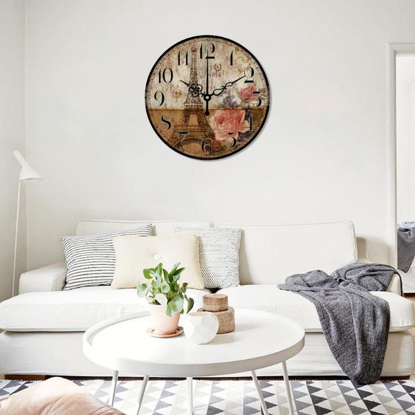 

vintage round silent wall clock paris tower home office hanging large room decor
