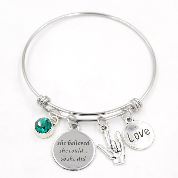 

stainless steel bracelet sign language bracelet personalized birthstone charm women jewelry gifts, Golden;silver