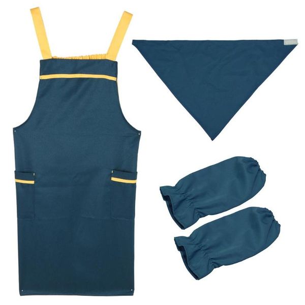 

2 pockets kitchen cooking apron + clean sleeves + kerchief kit baking dress cooking aprons