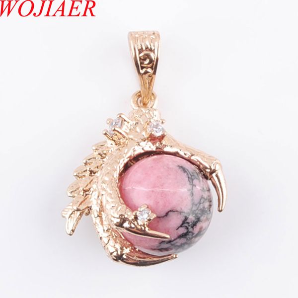 

wojiaer natural jasper gem stones round bead dragon claw gold pendant & necklace jewelry 1pcs dn3096, Silver