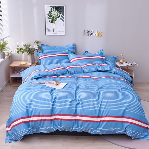 

fashion stripe bedding set soft polyester duvet cover pillowcase bedlinen single  king size blue pink color bed cover home textile