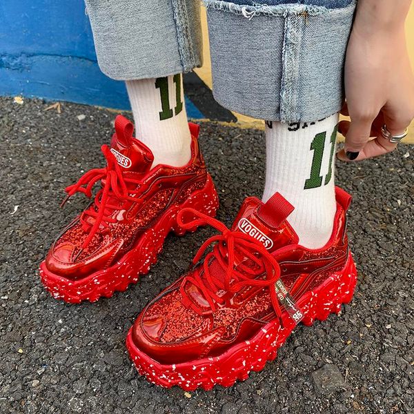

moipheng chunky 2020 new arrival bling pu white woman sneakers sequined cloth zapatillas mujer girls casual shoes y200424, Black