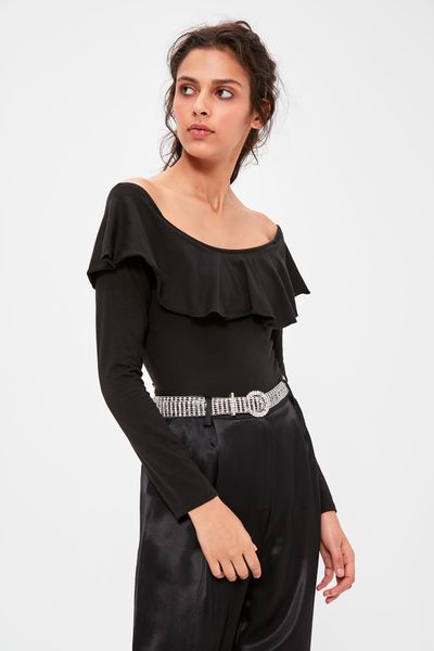 

trendyol black carmen collar knitted body twoaw20bd0044, White