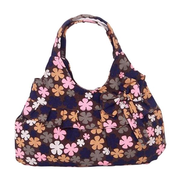

women canvas bow printing handbag plum flower
