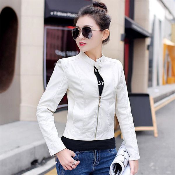 

women leather jacket single pimkie washed pu leather motorcycle jacket 2019 new pimkie slim female soft large, Black