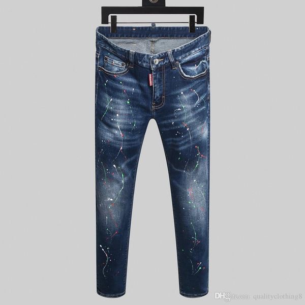 

2020 роскошный дизайнер jeansfashion дизайнер постиранный мотоцикл джинсовые брюки патчи хип-хопмены узкие джинсы мужские брюки, Blue