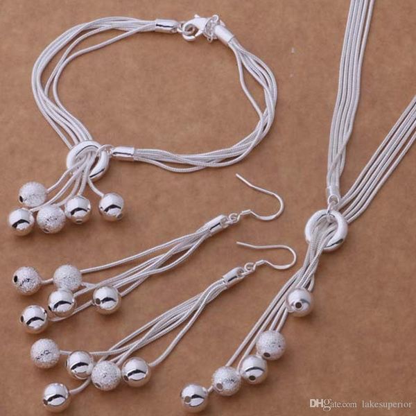 

women's fashion 925 silver plated beads drop earrings chain necklace bracelet jewelry set jewelry gift for love family, Black