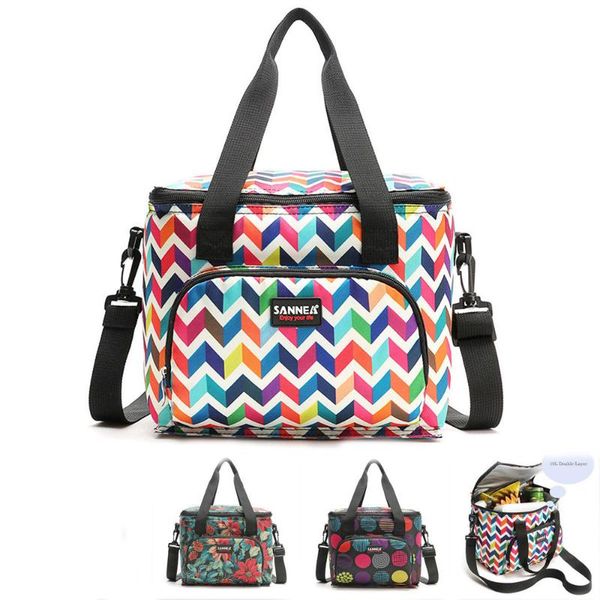 

portable lunch bags for women 10l insulated cooler lunch bag camping picnic box shoulder thermal double layer cooler bags 2019, Blue;pink