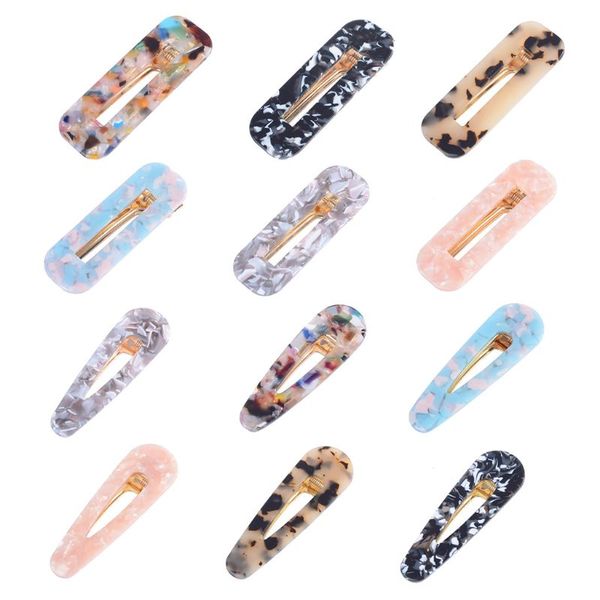 

pcs/set candy-colored marble print hairpin women acrylic acetic acid waterdrop hairpins girls hair accessories, Golden;white