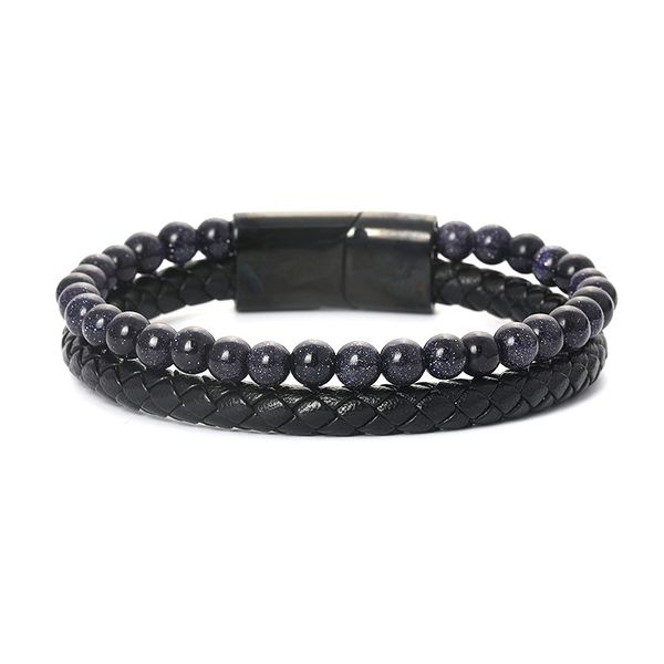 

2019 popular titanium steel leather bracelet retro natural stone beads braided custom stainless steel simple and elegant fashion, Golden;silver
