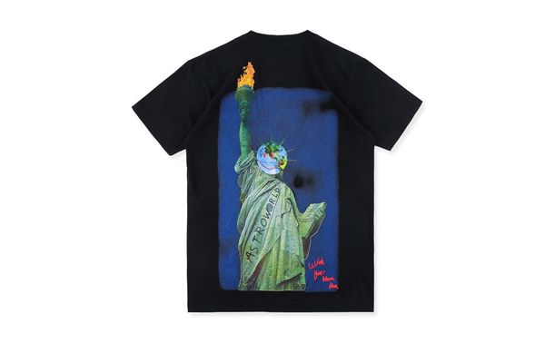 

Travis Scott Mens Summer Tshirts AstroWorld Short Sleeve Crew Neck Fashion Casual Clothing Statue of Liberty Apparel
