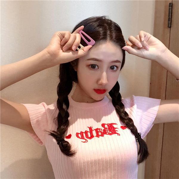 

pink handmade t shirts women short baby breastplate lovely heart tea summer short o neck t shirts 35600, White