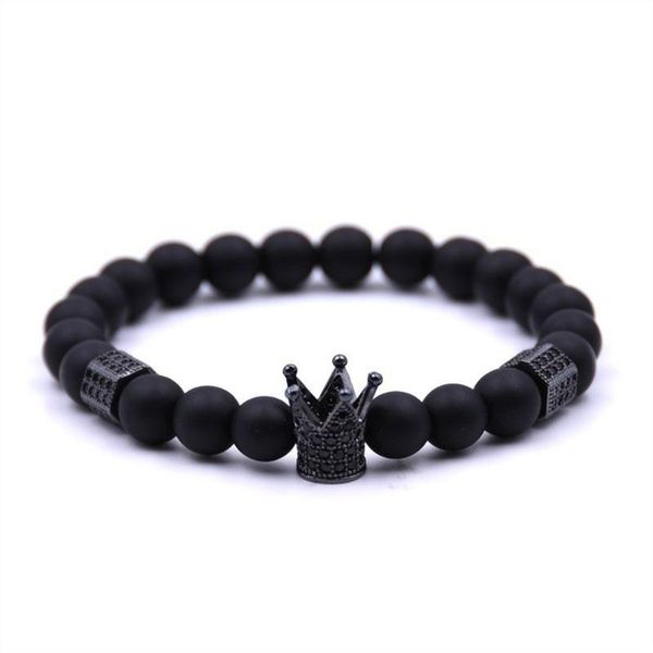 

natural scrub stone alloy beaded bracelets six micro angle crown charms lucky charm stone beads women man jewelry drop shipping, Golden;silver