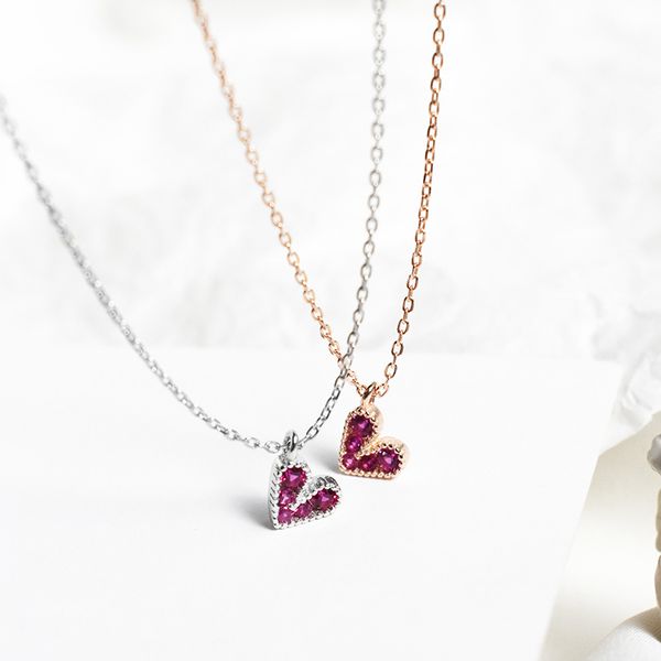 

1pc small tinny cute authentic s925 sterling silver red zirconia set white/golds love heart pendant necklace jewelry tlx392