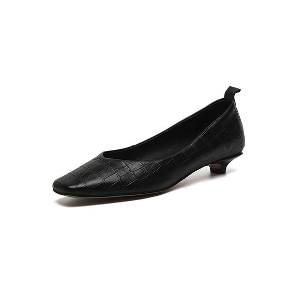 

elegant cow leather women pump dress autumn shoes square low heel shallow office lady shoes, Black