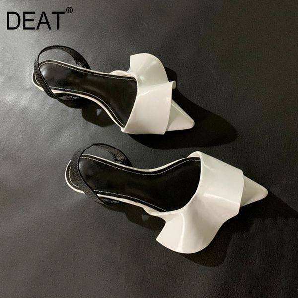 

deat] 2020 sharp toe shallow elastic band ruffles pu leather small low heels sandals for women new spring summer tide 10g526, Black