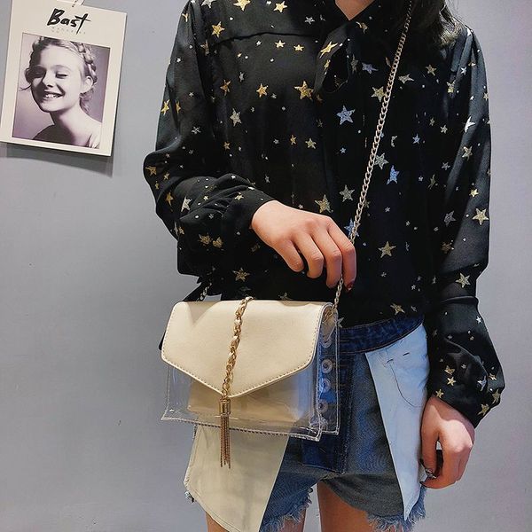 

beige bags chic chain bags bag shoulder womens tassel fashion transparent bag composite jelly crossbody handbags plastic nopvv